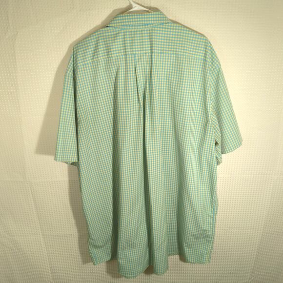 LL Bean XXL Tall Short Sleeve Shirt Traditional Fit Plaid Green Blue Yellow - Picture 3 of 3